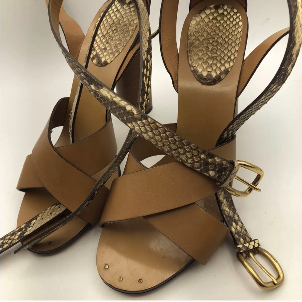 GUCCI Brown Rattlesnake skin Leather Open Toe